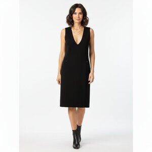 Vintage Kasper Black Deep Plunge Wool Dress Size Small Sleeveless Jumper Classic